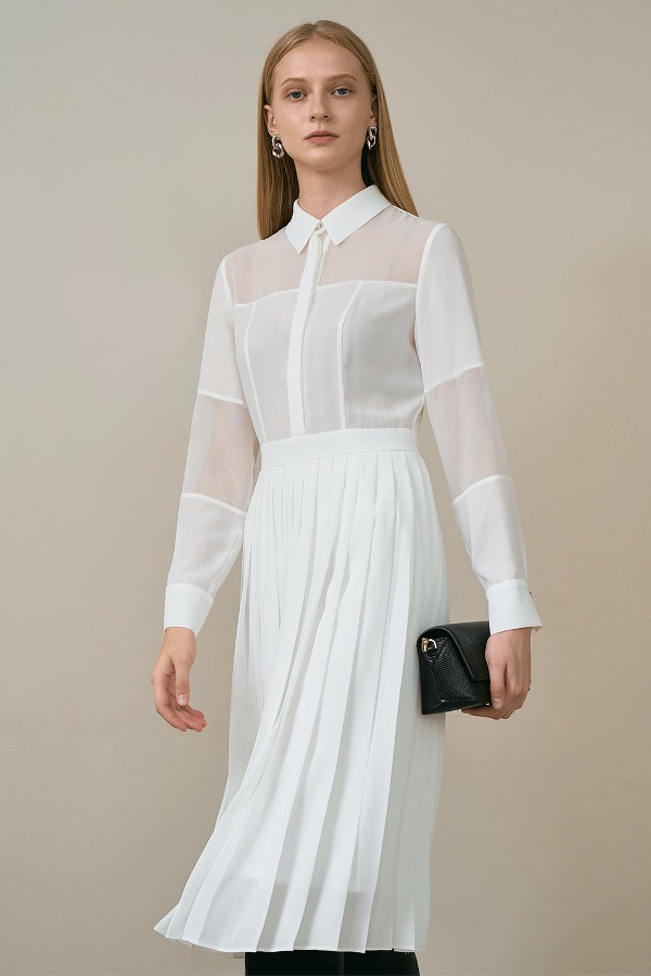 LILIAN pleated skirt dress_white