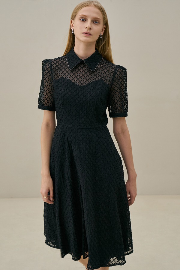 [김세정 착용] AGNES Half-sleeve flared dress_black