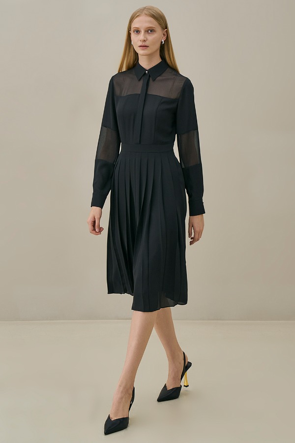 LILIAN pleated skirt dress_black