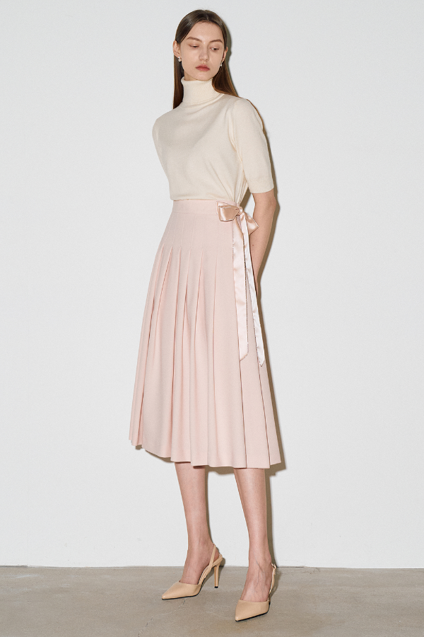 ROSALINE Strap pleats long skirt_pink