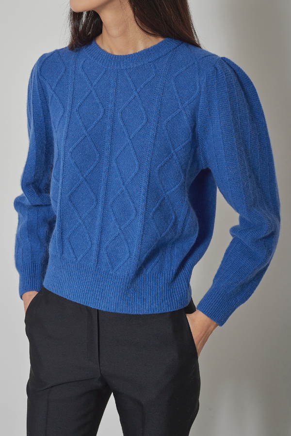 ALEXA Puff long sleeve knit (ivory, blue)