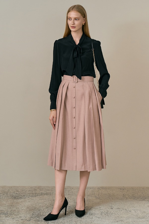 JANE Belted pleats skirt_pink brown