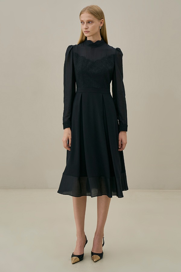 CROA semi-high neck flared dress_black
